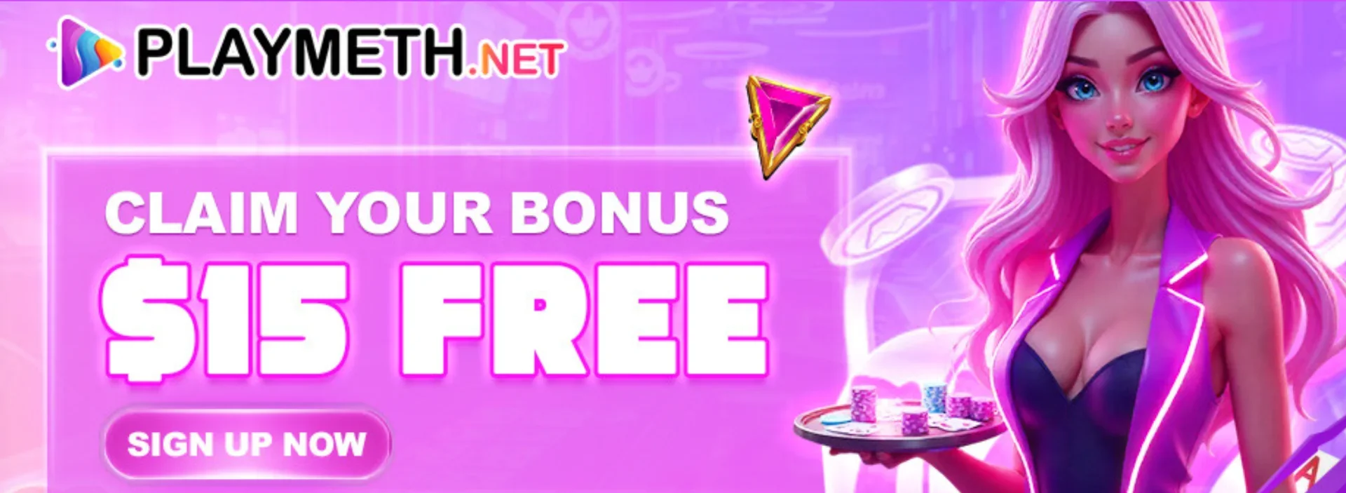 Claim $15 free bonus at Playmeth casino