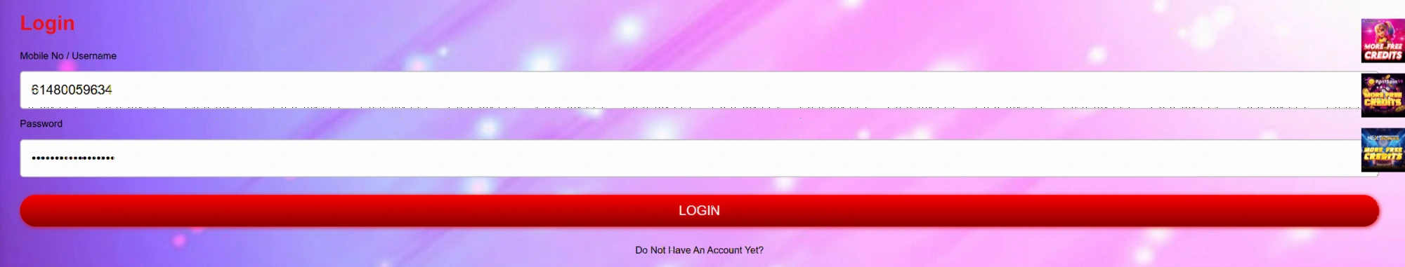 Playmeth Casino login and registration page